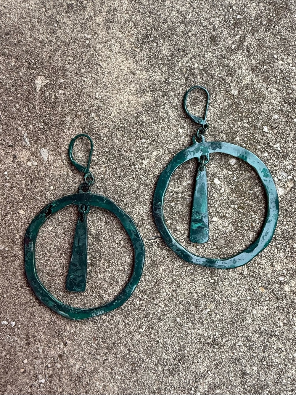 Long Patina Open Circle Pendant Necklace & Earring Set - Picture 3 of 5
